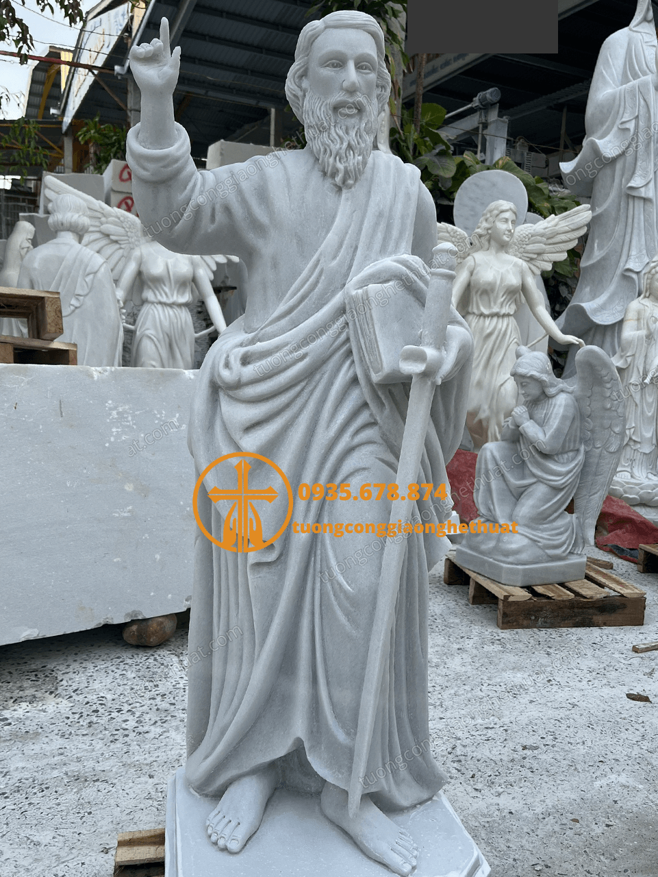 Tượng Thánh Phaolô Bằng Đá Trắng Đẹp Tại Cần Thơ