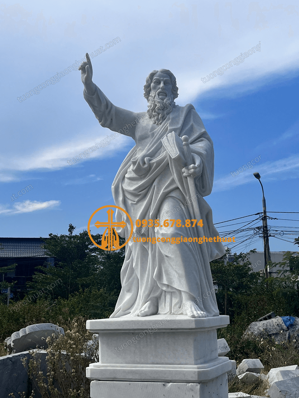 Tượng Thánh Phaolô Bằng Đá Trắng Đẹp Tại Đồng Nai