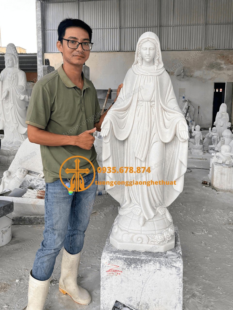 Tượng Đức Mẹ Ban Ơn Bằng Đá Trắng Đẹp Nhất Chất Lượng