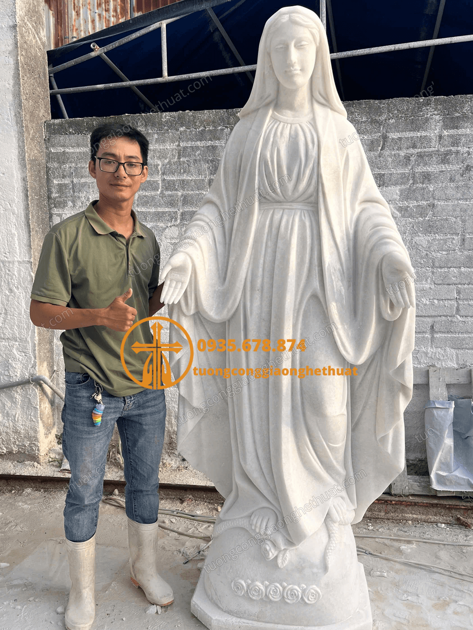 Tượng Đức Mẹ Ban Ơn Bằng Đá Trắng Đẹp Cao 2 Mét
