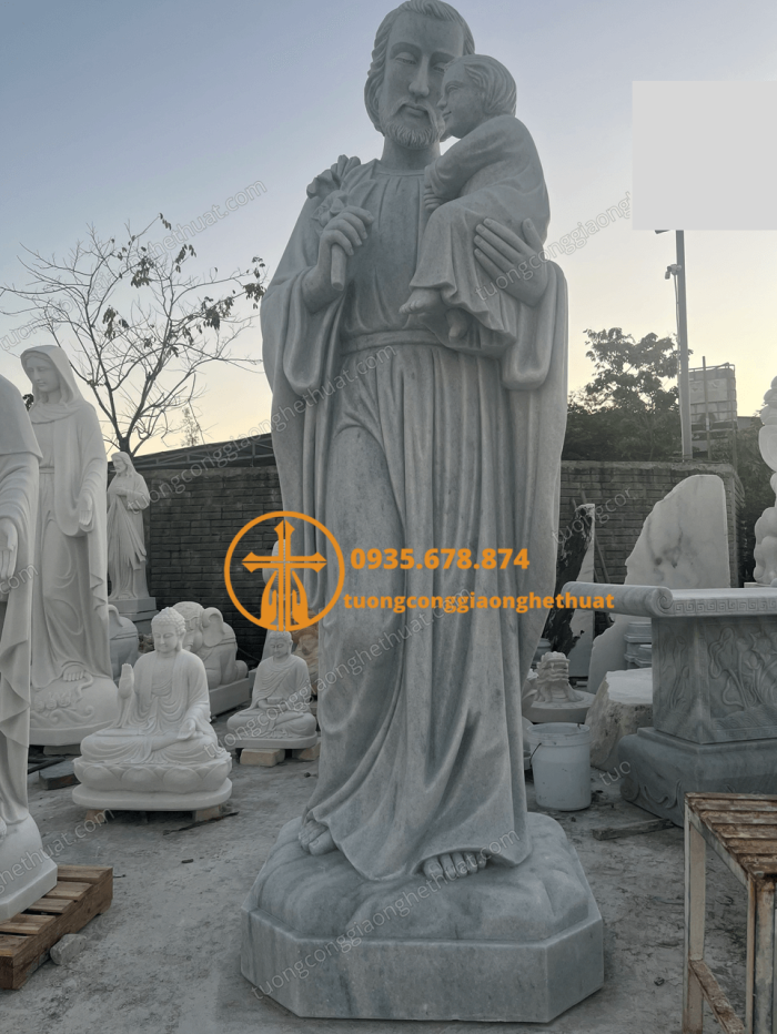 dieu khac tuong thanh giuse be chua bang da trang cao cap
