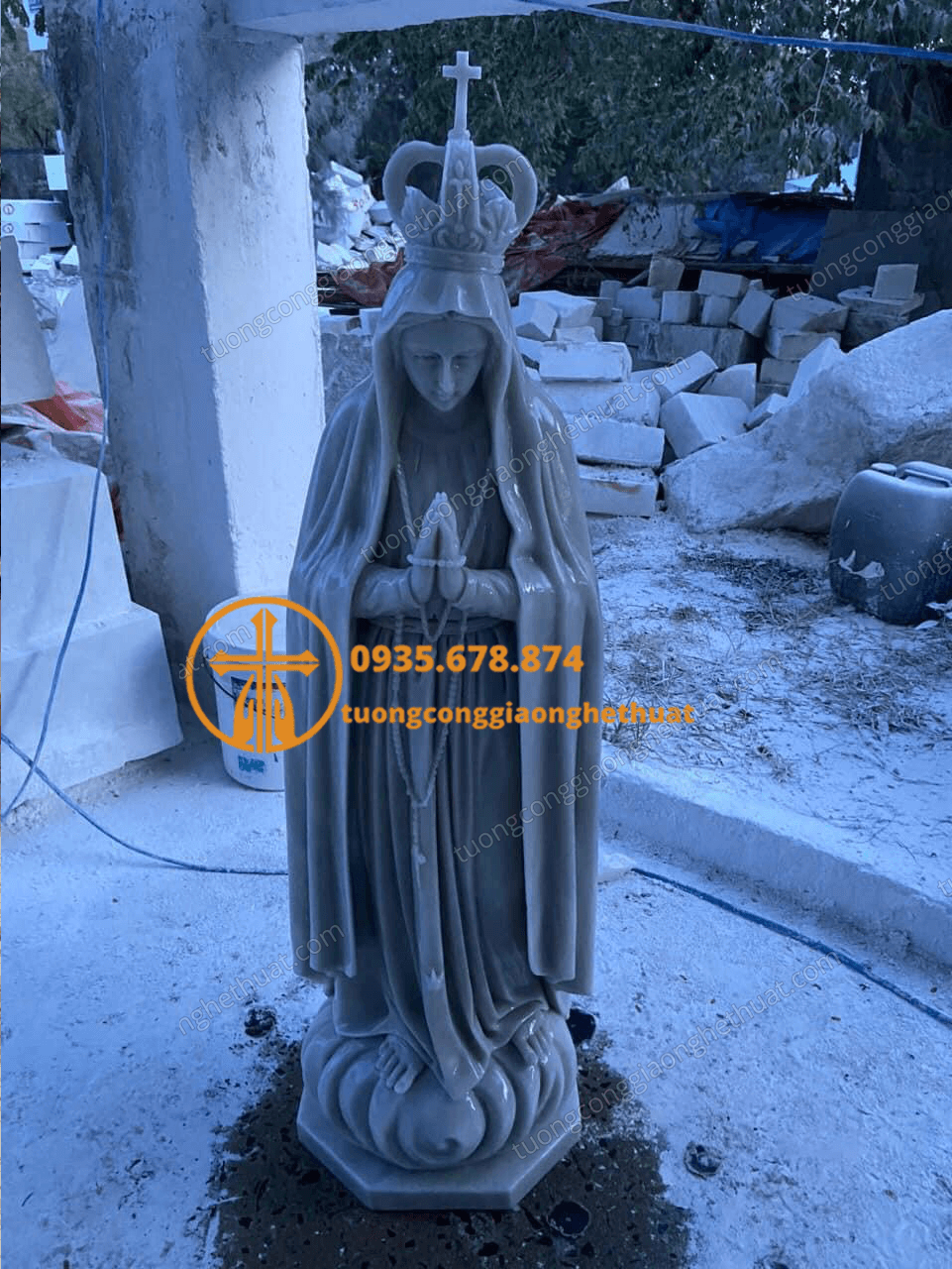 Tượng Đức Mẹ Fatima Bằng Đá Cẩm Thạch Xám Đẹp Nhất