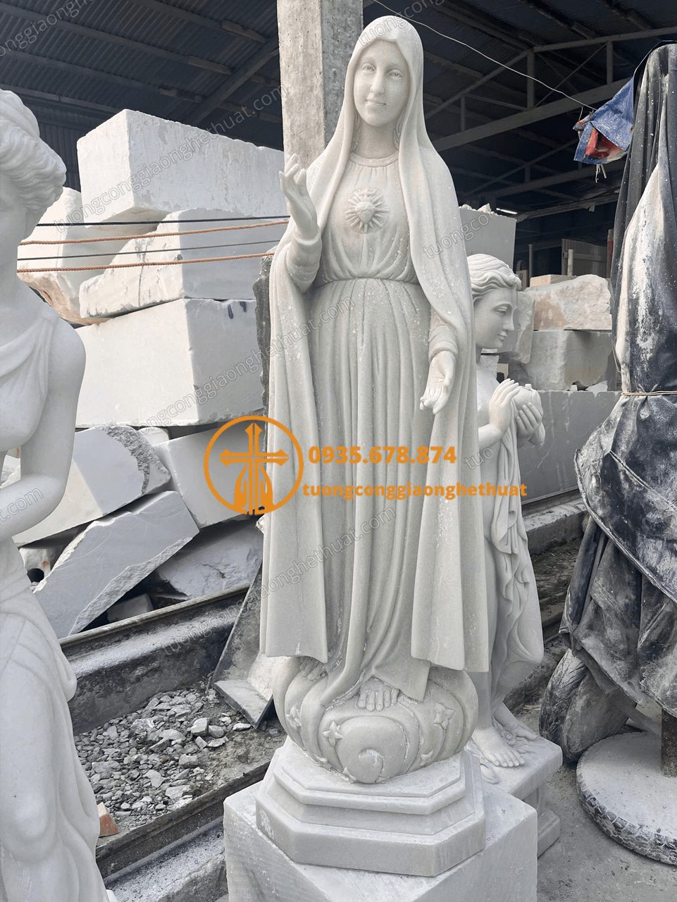 Chuyên Chế Tác Tượng Đức Mẹ Fatima Bằng Đá Cẩm Thạch