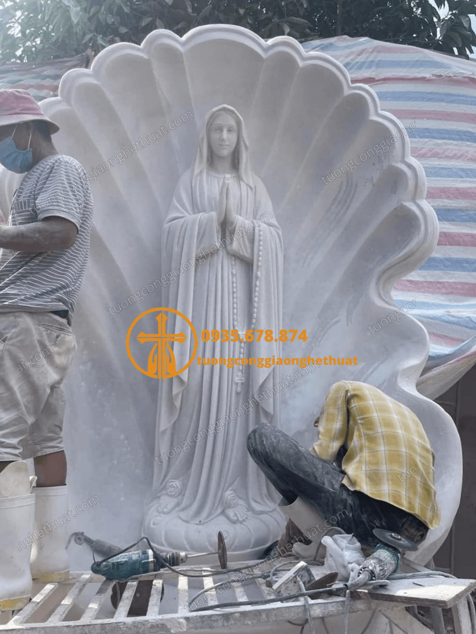 Tượng Đức Mẹ Vô Nhiễm Nguyên Tội Bằng Đá Trắng Cao 2 Mét