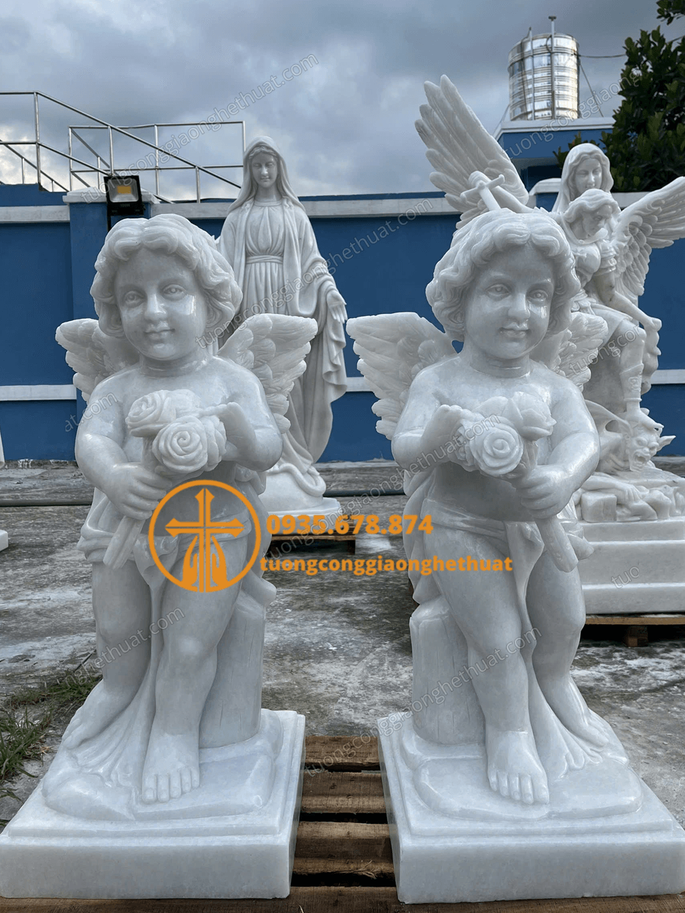 Mẫu Tượng Thiên Thần Cầm Hoa Size Nhỏ Trang Trí Nhà Thờ